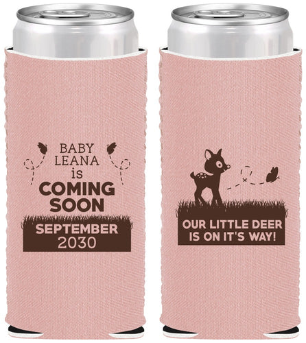 Custom Baby Shower Neoprene Slim Can Coolers - Little Deer On The Way | 90011