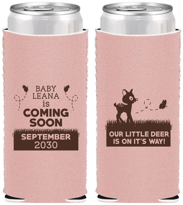 Custom Baby Shower Neoprene Slim Can Coolers - Little Deer On The Way | 90011