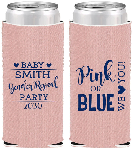 Custom Baby Shower Neoprene Slim Can Coolers - Gender Reveal Pink Or Blue | 90012