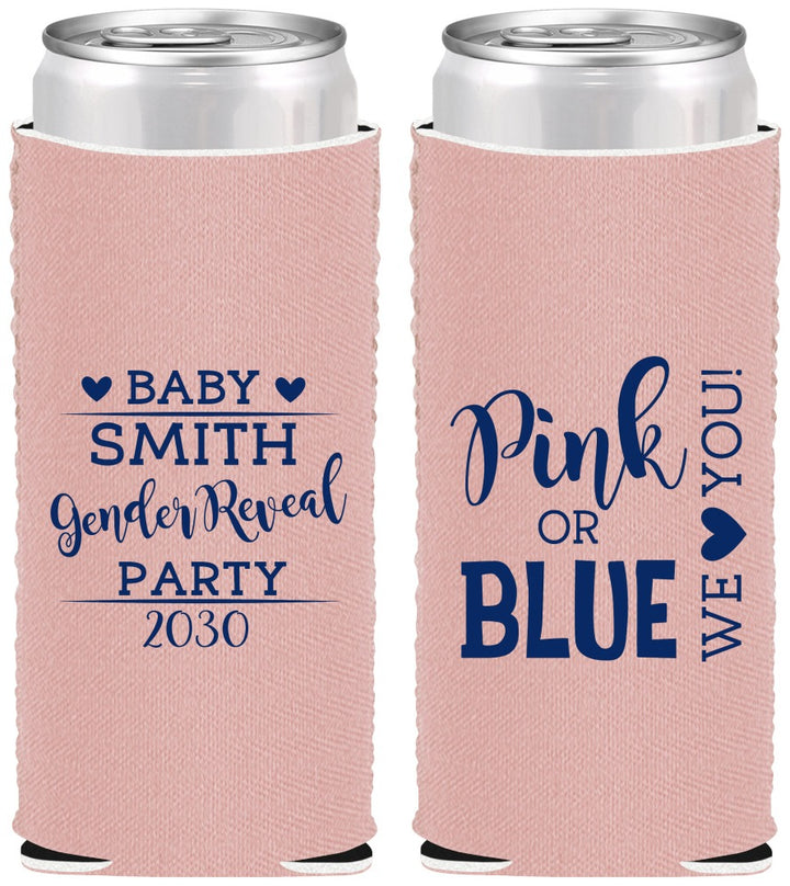 Custom Baby Shower Neoprene Slim Can Coolers - Gender Reveal Pink Or Blue | 90012