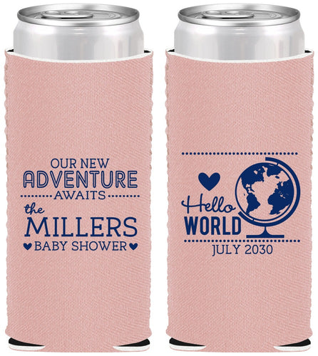 Custom Baby Shower Neoprene Slim Can Coolers - Hello World | 90013