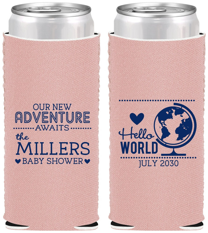 Custom Baby Shower Neoprene Slim Can Coolers - Hello World | 90013