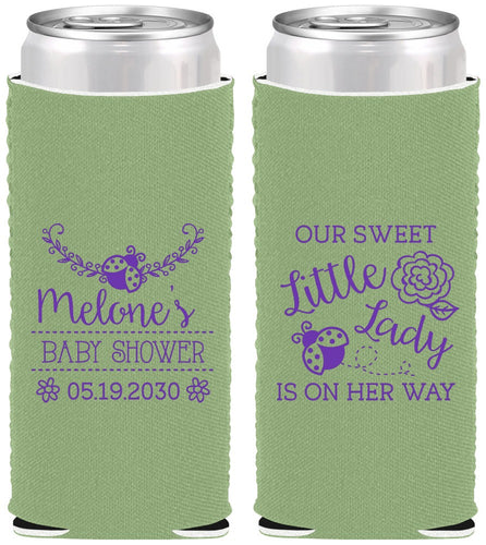 Custom Baby Shower Neoprene Slim Can Coolers - Little Lady On The Way | 90021