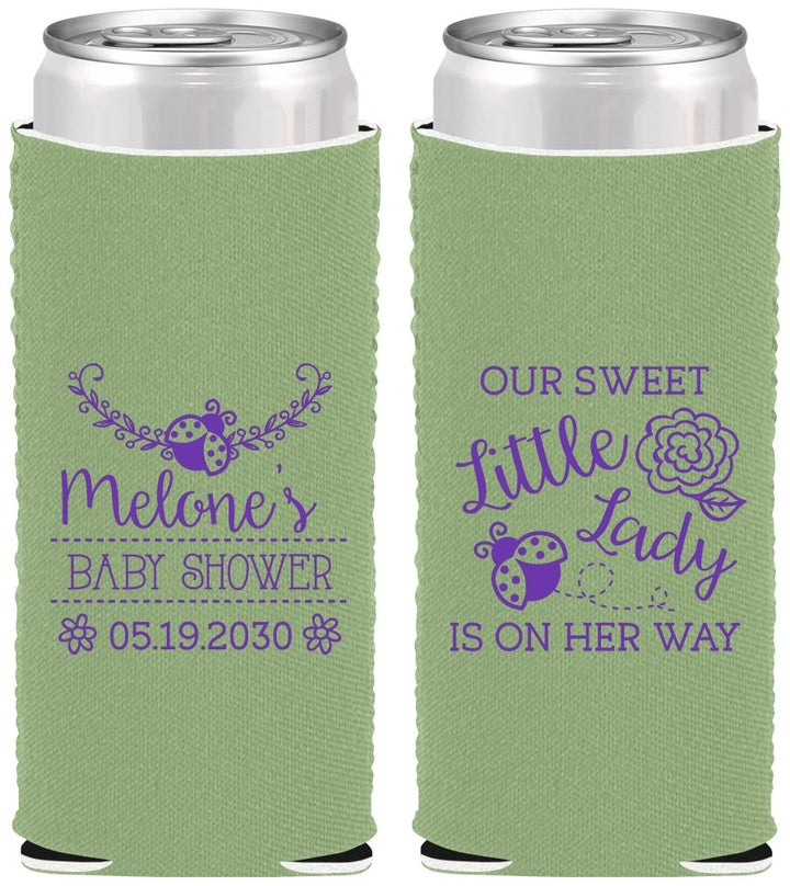 Custom Baby Shower Neoprene Slim Can Coolers - Little Lady On The Way | 90021