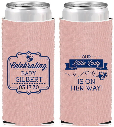 Custom Baby Shower Neoprene Slim Can Coolers - Little Lady On The Way | 90022