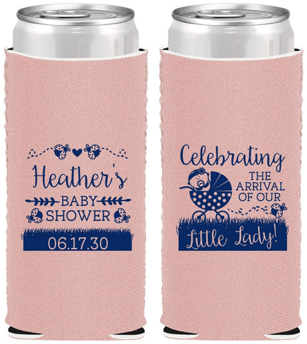 Custom Baby Shower Neoprene Slim Can Coolers - Little Lady On The Way | 90023