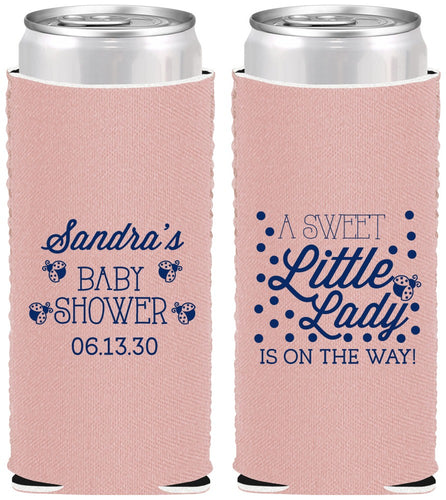 Custom Baby Shower Neoprene Slim Can Coolers - Sweet Little Lady | 90024