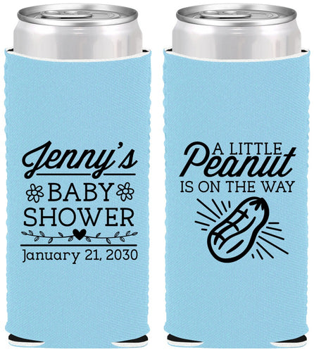 Custom Baby Shower Neoprene Slim Can Coolers - Peanut On The Way | 90025