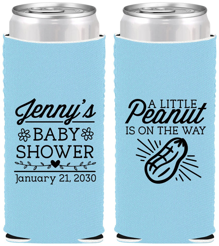 Custom Baby Shower Neoprene Slim Can Coolers - Peanut On The Way | 90025