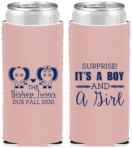 Custom Baby Shower Neoprene Slim Can Coolers - Twins Boy And Girl | 90026