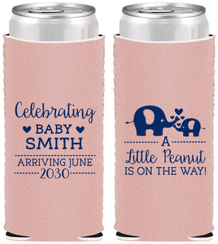Custom Baby Shower Neoprene Slim Can Coolers - Peanut On The Way | 90027