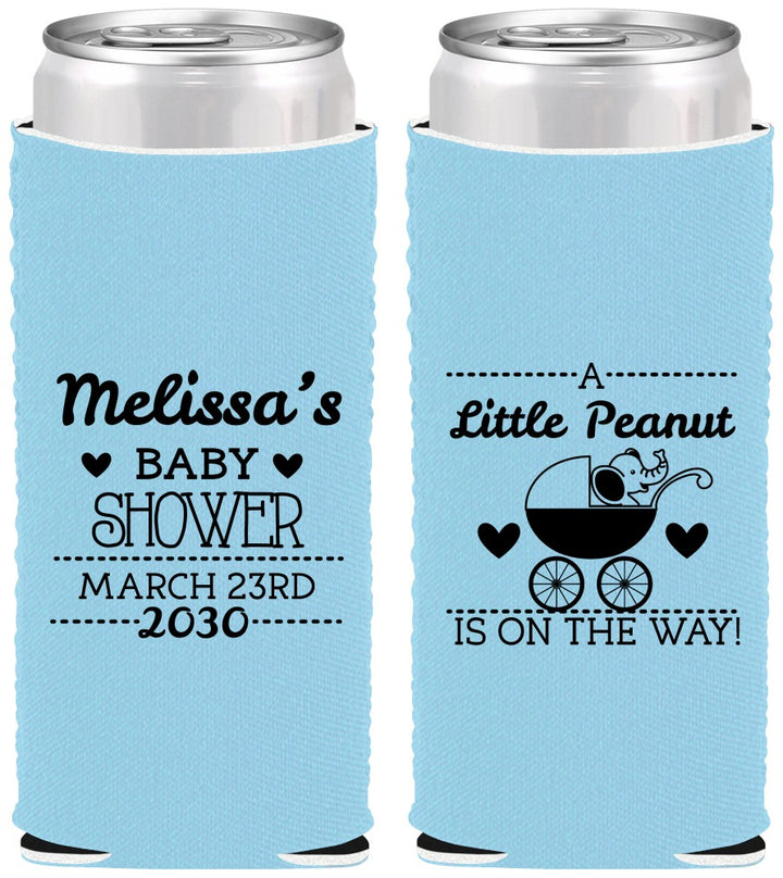 Custom Baby Shower Neoprene Slim Can Coolers - Peanut On The Way | 90028