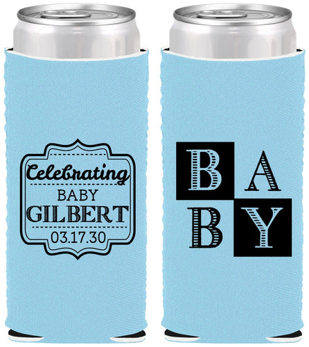 Custom Baby Shower Neoprene Slim Can Coolers - Celebrating | 90029