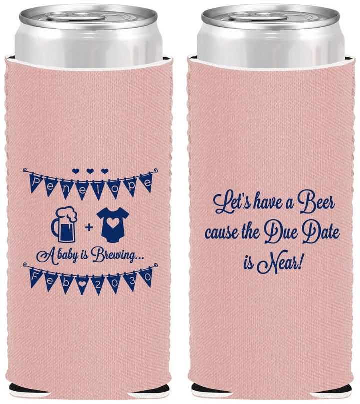Custom Baby Shower Neoprene Slim Can Coolers - Beer Due Date Is Near | 90032