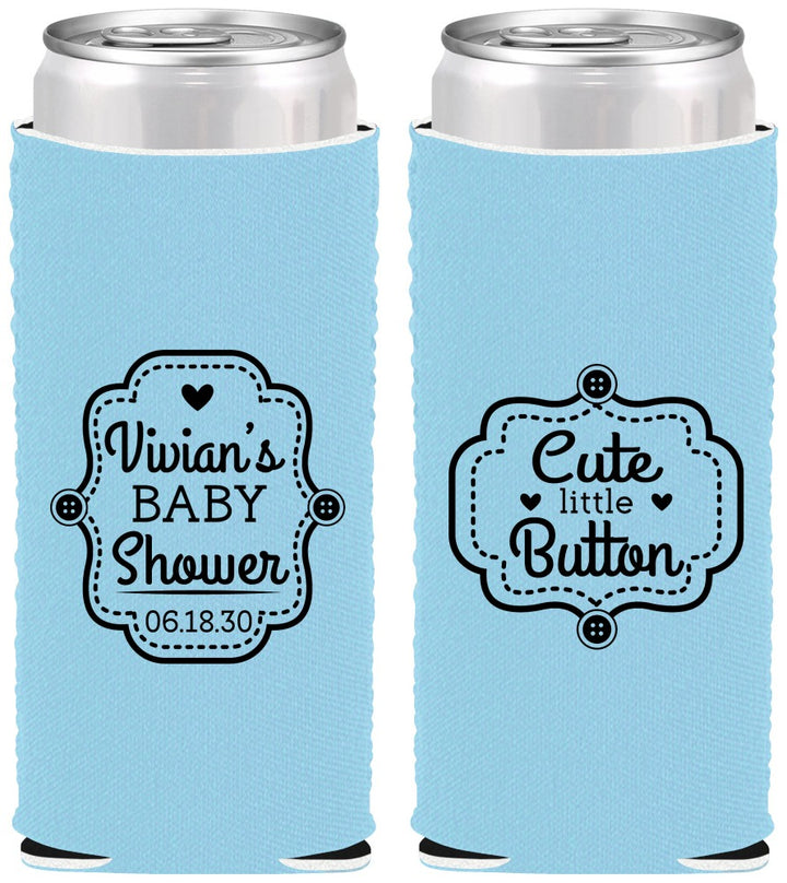 Custom Baby Shower Neoprene Slim Can Coolers - Cute Little Button | 90035