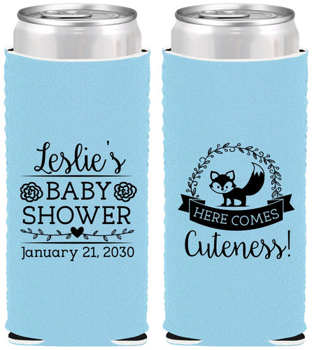 Custom Baby Shower Neoprene Slim Can Coolers - Fox Cuteness | 90036