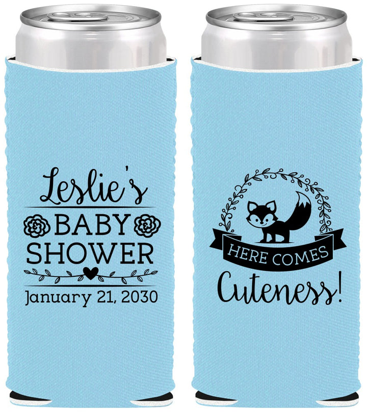 Custom Baby Shower Neoprene Slim Can Coolers - Fox Cuteness | 90036