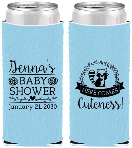 Custom Baby Shower Neoprene Slim Can Coolers - Racoon Cuteness | 90037