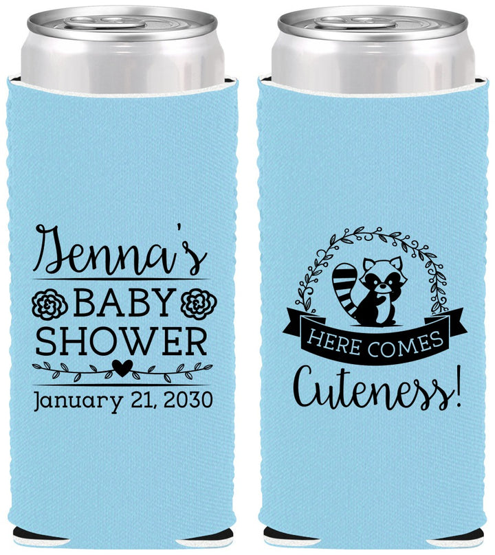 Custom Baby Shower Neoprene Slim Can Coolers - Racoon Cuteness | 90037