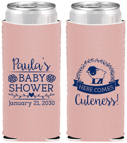 Custom Baby Shower Neoprene Slim Can Coolers - Lamb Cuteness | 90038