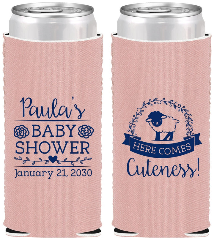 Custom Baby Shower Neoprene Slim Can Coolers - Lamb Cuteness | 90038