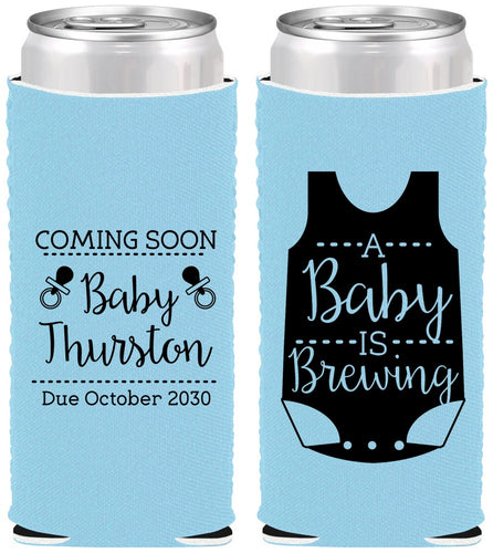 Custom Baby Shower Neoprene Slim Can Coolers - Baby Is Brewing | 90039