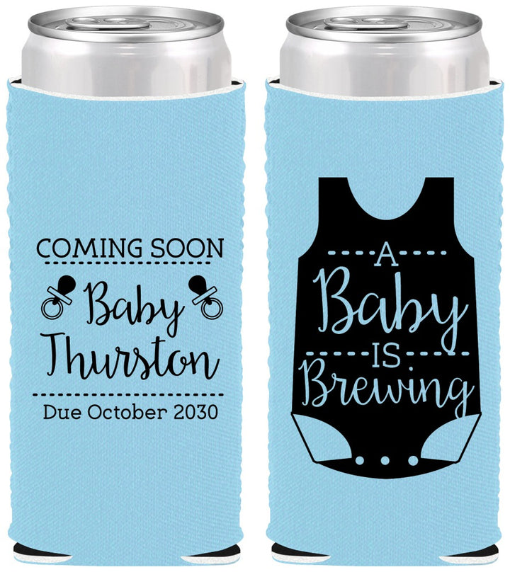 Custom Baby Shower Neoprene Slim Can Coolers - Baby Is Brewing | 90039
