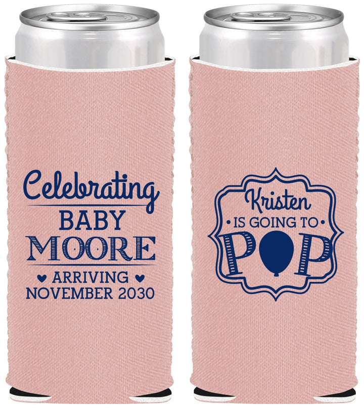 Custom Baby Shower Neoprene Slim Can Coolers - Going To Pop | 90040