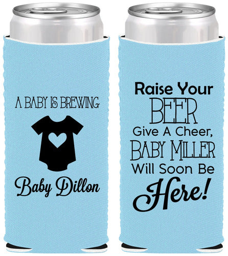Custom Baby Shower Neoprene Slim Can Coolers - Baby Is Brewing | 90041