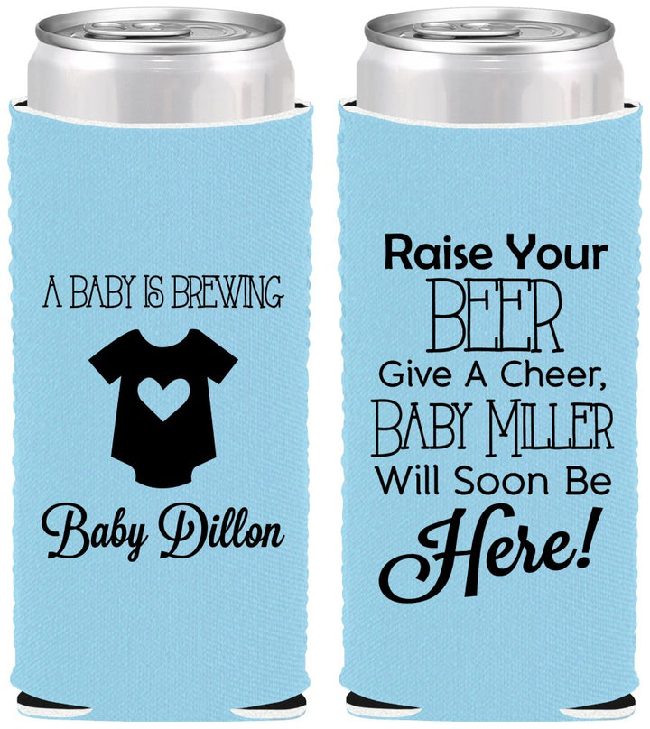 Custom Baby Shower Neoprene Slim Can Coolers - Baby Is Brewing | 90041