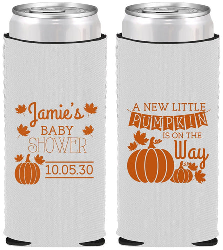 Custom Baby Shower Neoprene Slim Can Coolers - Pumpkin On The Way | 90042