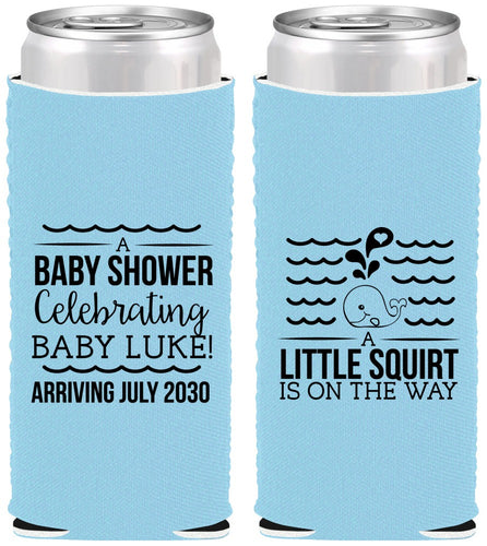 Custom Baby Shower Neoprene Slim Can Coolers - Little Squirt On The Way | 90043
