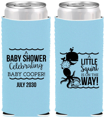 Custom Baby Shower Neoprene Slim Can Coolers - Little Squirt On The Way | 90045