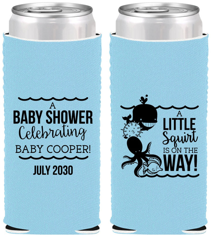 Custom Baby Shower Neoprene Slim Can Coolers - Little Squirt On The Way | 90045