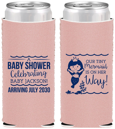 Custom Baby Shower Neoprene Slim Can Coolers - Mermaid On Her Way | 90046