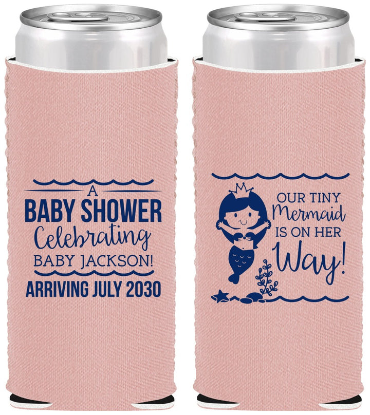Custom Baby Shower Neoprene Slim Can Coolers - Mermaid On Her Way | 90046