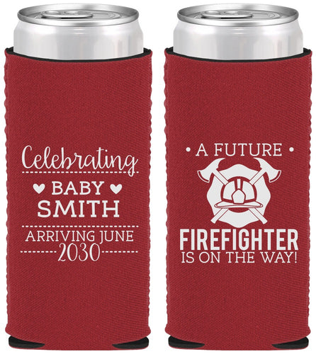 Custom Baby Shower Neoprene Slim Can Coolers - Future Firefighter | 90048
