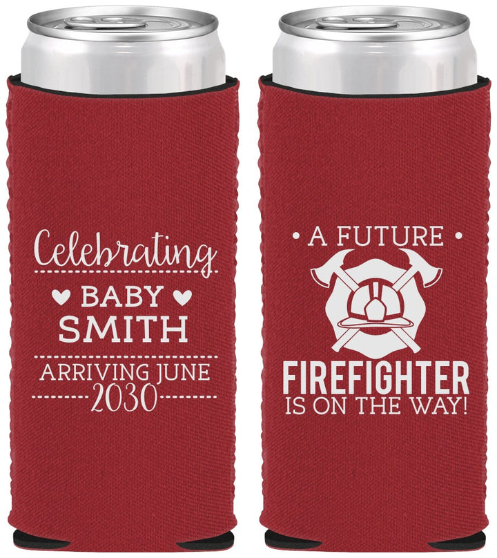 Custom Baby Shower Neoprene Slim Can Coolers - Future Firefighter | 90048
