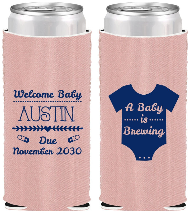 Custom Baby Shower Neoprene Slim Can Coolers - Baby Is Brewing | 90050