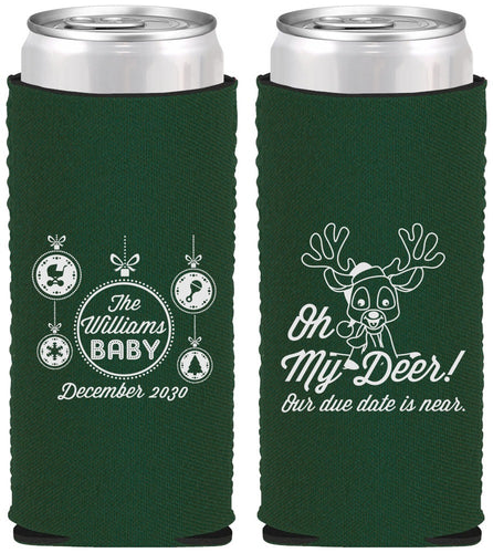 Custom Baby Shower Neoprene Slim Can Coolers - Oh My Deer Christmas | 90051