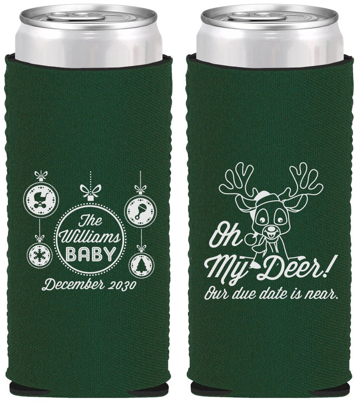 Custom Baby Shower Neoprene Slim Can Coolers - Oh My Deer Christmas | 90051