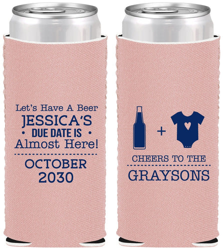 Custom Baby Shower Neoprene Slim Can Coolers - Due Date Almost Here | 90052