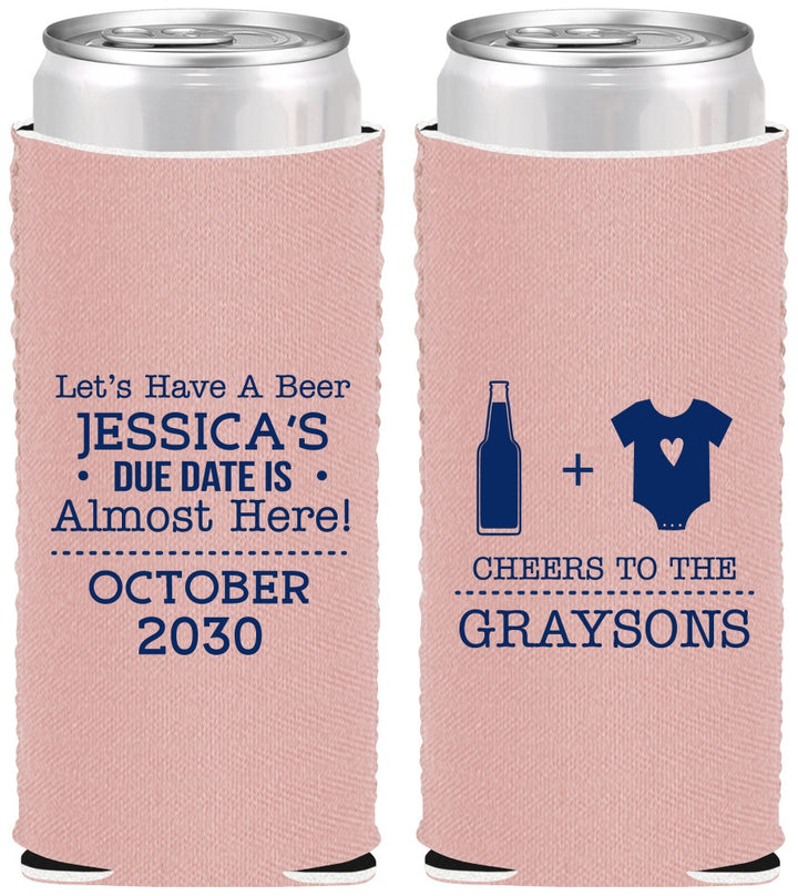 Custom Baby Shower Neoprene Slim Can Coolers - Due Date Almost Here | 90052