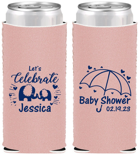 Custom Baby Shower Neoprene Slim Can Coolers - Elephant Lets Celebrate | 90058