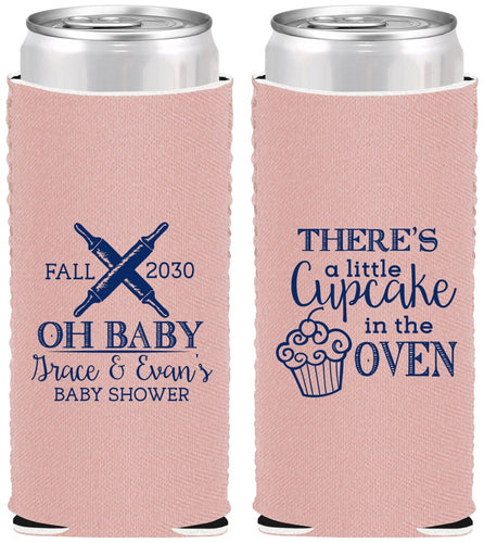 Custom Baby Shower Neoprene Slim Can Coolers - Cupcake In The Oven | 90059