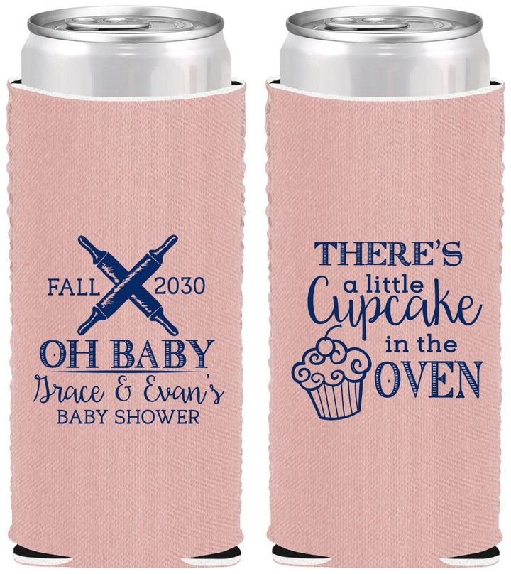 Custom Baby Shower Neoprene Slim Can Coolers - Cupcake In The Oven | 90059