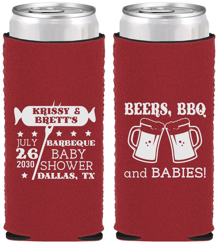 Custom Baby Shower Neoprene Slim Can Coolers - Beers Bbq Babies | 90060