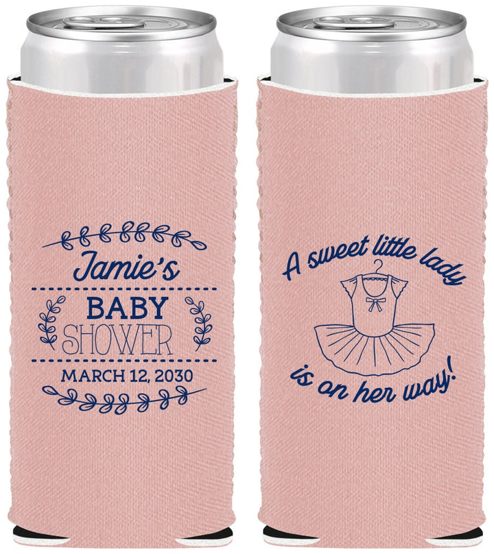 Custom Baby Shower Neoprene Slim Can Coolers - Sweet Little Lady | 90061