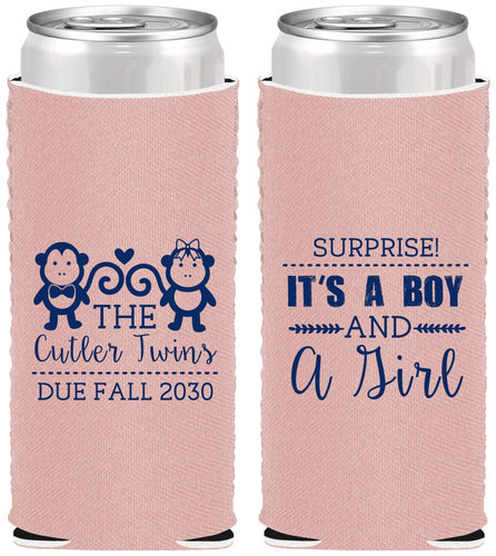 Custom Baby Shower Neoprene Slim Can Coolers - Gender Reveal Boy Or Girl | 90063