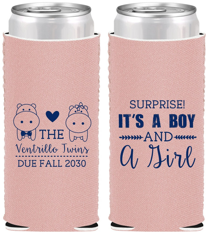 Custom Baby Shower Neoprene Slim Can Coolers - Gender Reveal Boy Or Girl | 90064